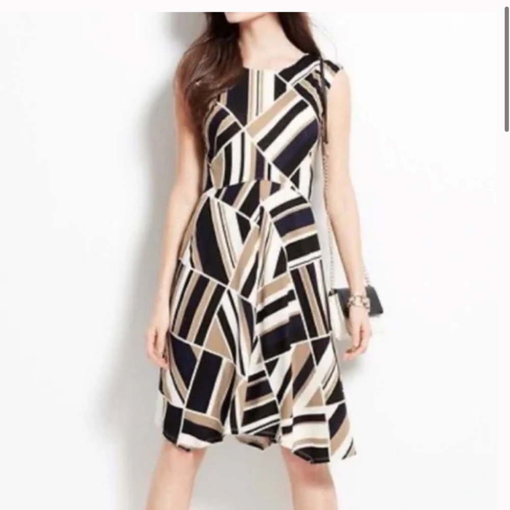 Ann Taylor Abstract Print Colorblock Career Dress Size 6